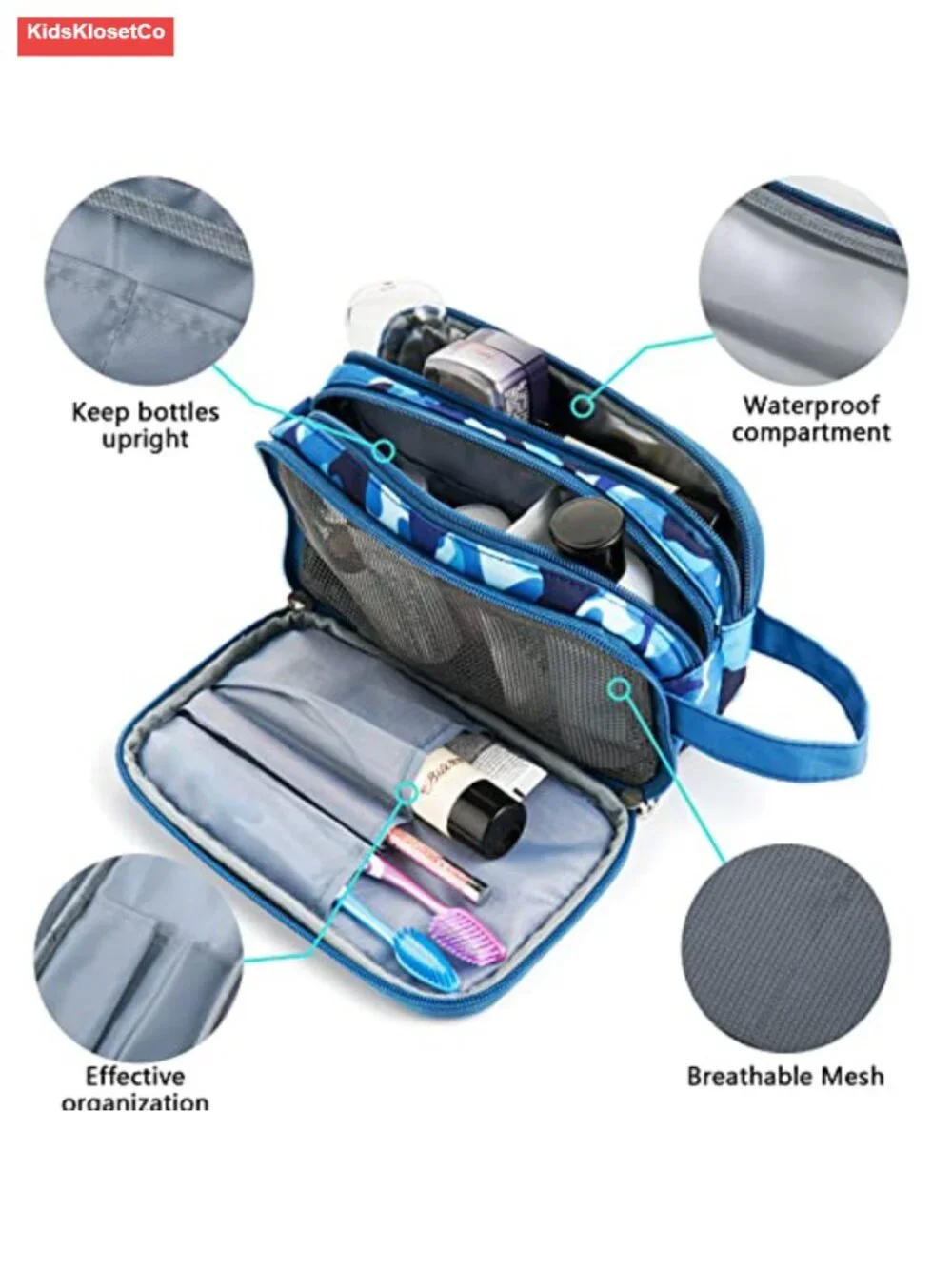 Kids Waterproof Hanging Toiletry Bag Travel Wash Bag Polyester